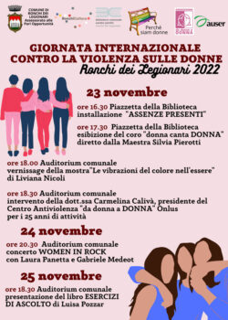 Giornata internazionale contro la violenza sulle donne 23-24-25 novembre Ronchi